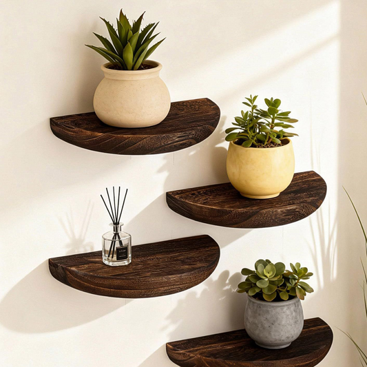 Solid Wood Semi-Circular Floating Wall Shelf Set