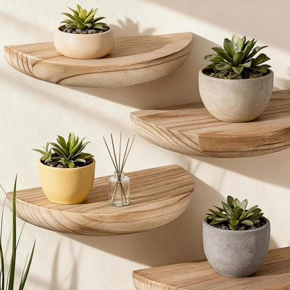 Solid Wood Semi-Circular Floating Wall Shelf Set