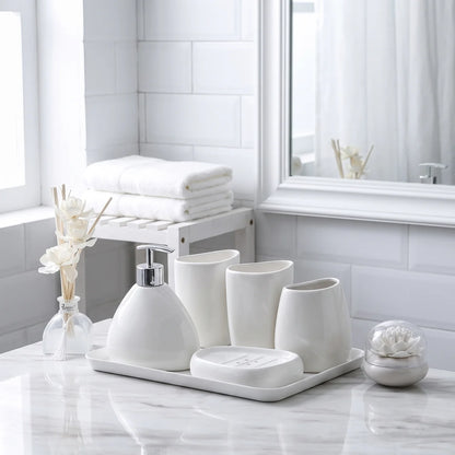 White porcelain bathroom toiletries