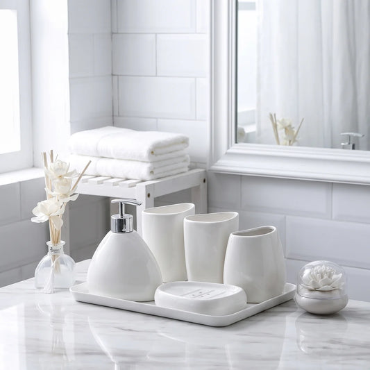 White porcelain bathroom toiletries